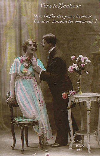 carte ancienne couple d'amoureux